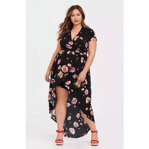 Torrid Black Floral Challis Walk Through Romper Dress 2XL Boho Coquette Black
